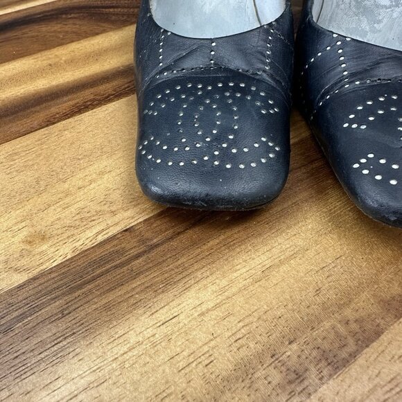 Chanel Womens Pumps Blue Leather Sz 36/6 Mark Punch CC Logo Heels Square Toe - Picture 5 of 16